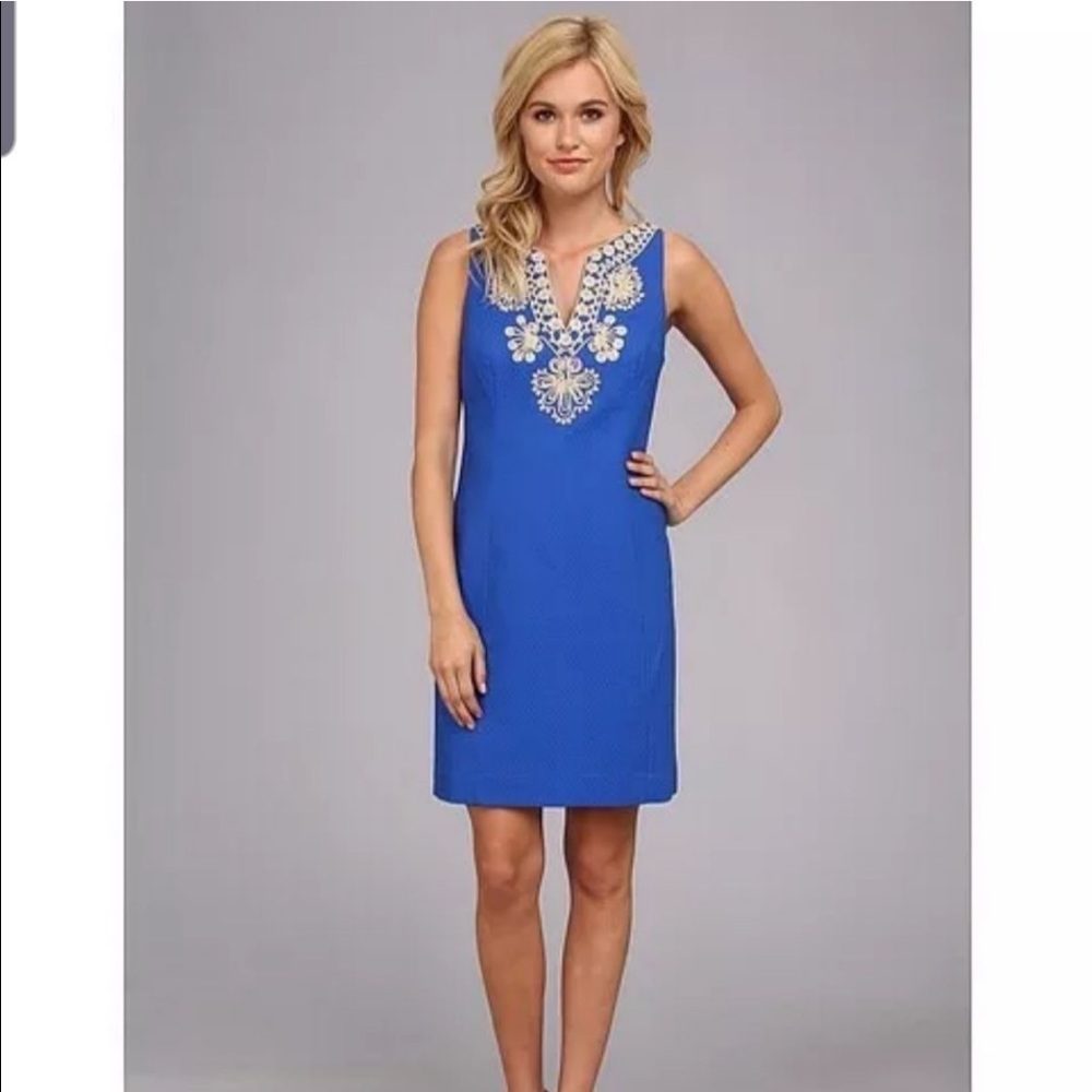 Lilly Pulitzer Cobalt Blue Dress Gold Embroidery